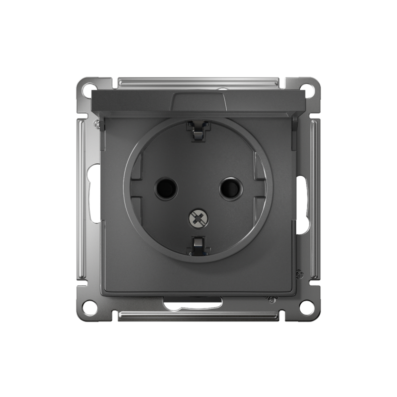 Розетка 1-м СП AtlasDesign 16А IP20 с заземл. защ. шторки с крышкой механизм сталь