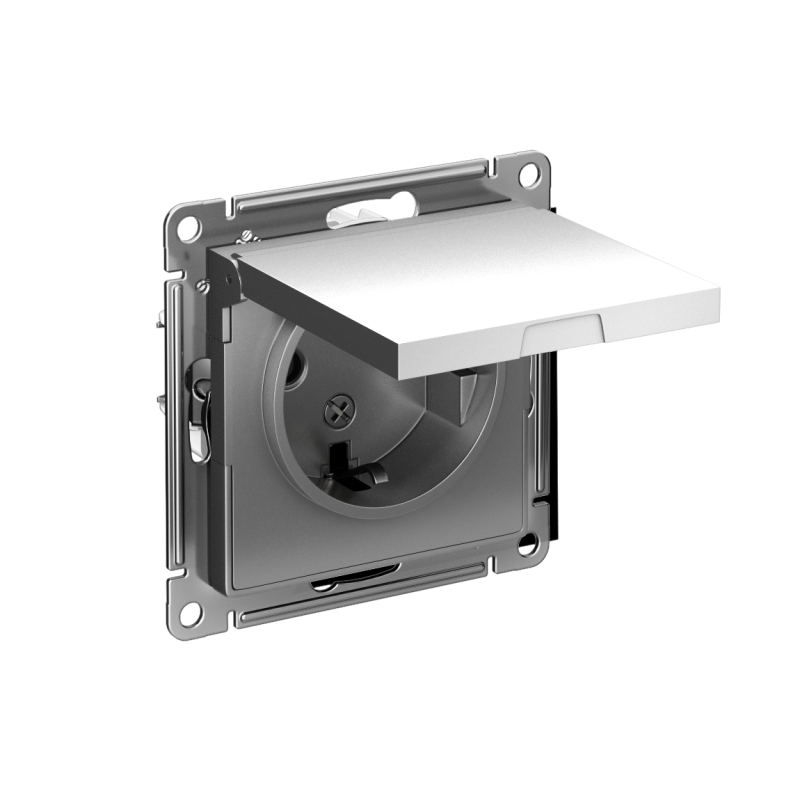 Розетка 1-м СП AtlasDesign 16А IP20 с заземл. защ. шторки с крышкой механизм сталь — изображение 2
