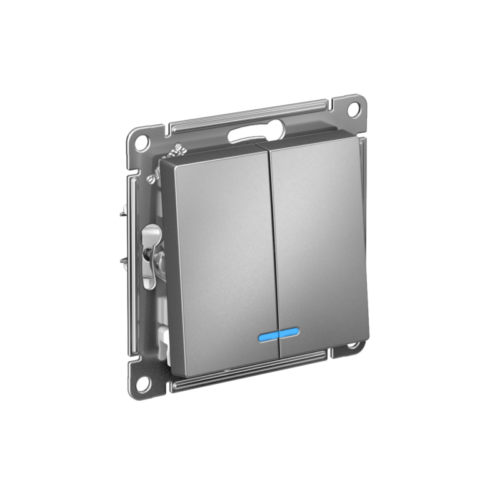 Выключатель 2-кл. СП AtlasDesign 10А IP20 (сх. 5а) 10AX с подсветкой механизм сталь