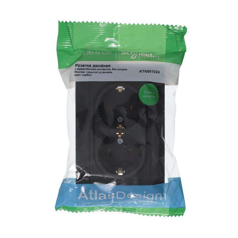 Розетка 2-м СП AtlasDesign 16А IP20 с заземл. в сборе карбон — изображение 4