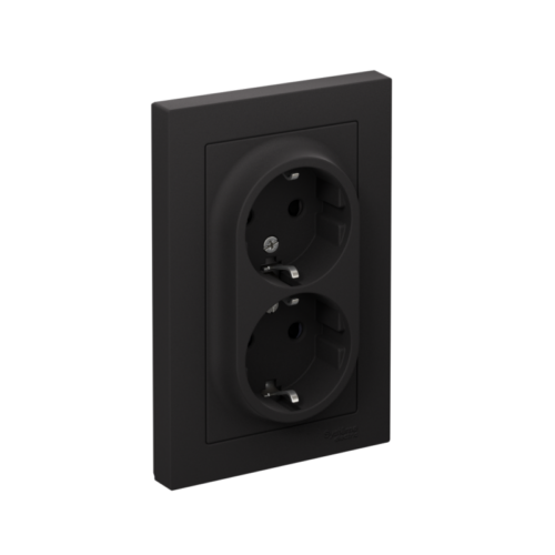 Розетка 2-м СП AtlasDesign 16А IP20 с заземл. защ. шторки в сборе карбон