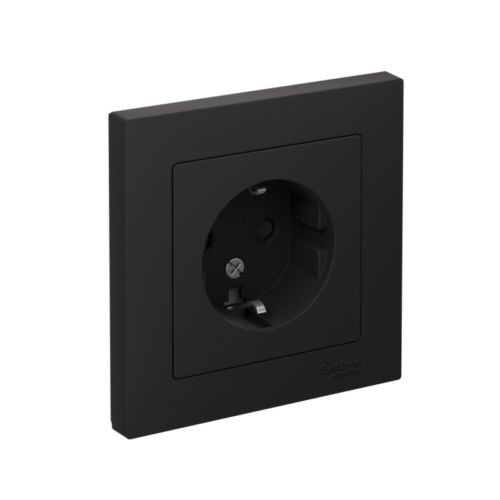 Розетка 1-м СП AtlasDesign 16А IP20 с заземл. защ. шторки в сборе карбон