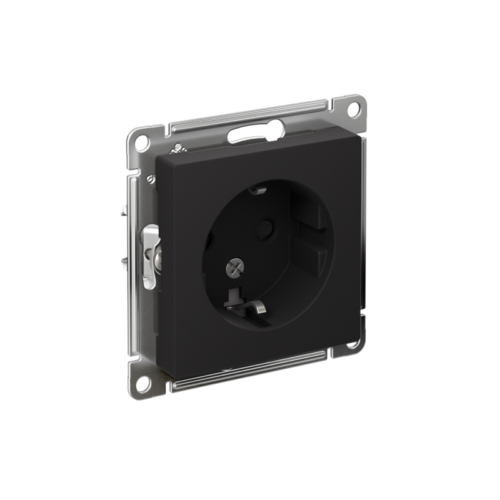 Розетка 1-м СП AtlasDesign 16А IP20 с заземл. защ. шторки механизм карбон