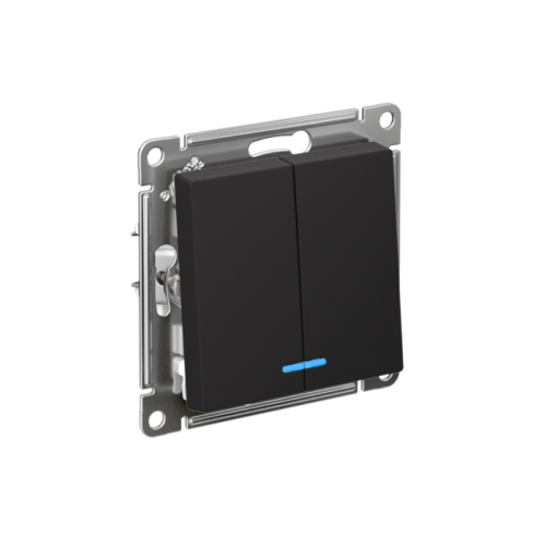 Выключатель 2-кл. СП AtlasDesign 10А IP20 (сх. 5а) 10AX с подсветкой механизм карбон