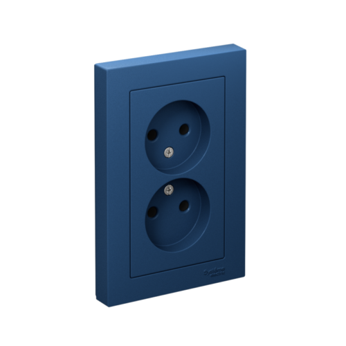 Розетка 2-м AtlasDesign 16А без заземл в сборе аквамарин