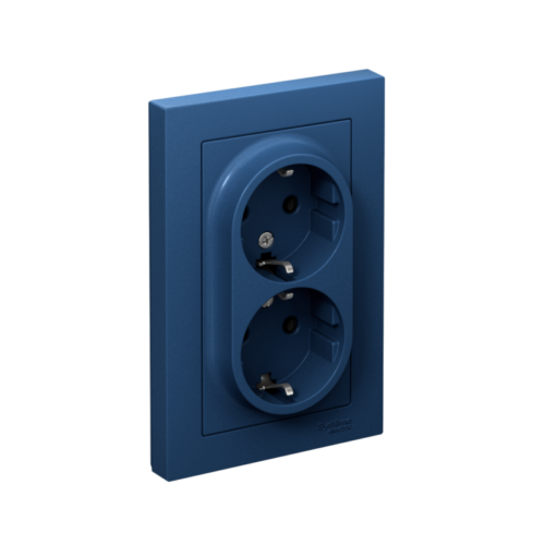 Розетка 2-м. AtlasDesign 16А с заземл. в сборе аквамарин
