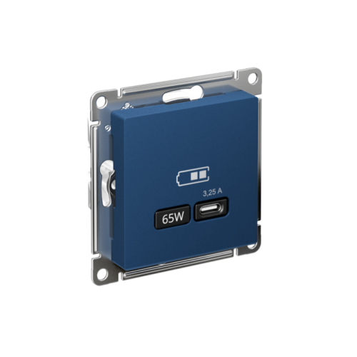 Розетка USB AtlasDesign тип C 65Вт высокоскор. ЗУ QC PD механизм аквамарин