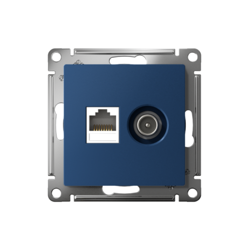 Розетка компьютерная + телевизионная 2-м СП AtlasDesign RJ45 кат.5E + TV механизм аквамарин