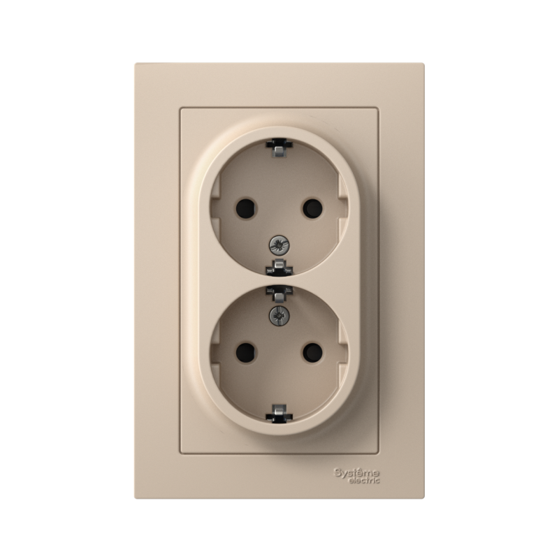 Розетка 2-м. AtlasDesign 16А с заземл. со шторками в сборе песочн. — изображение 2