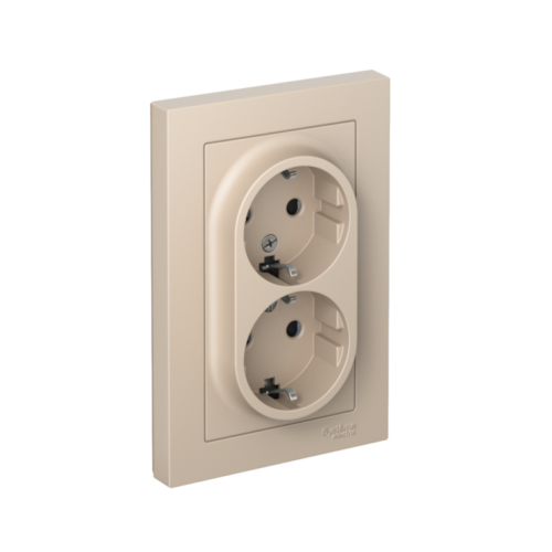 Розетка 2-м. AtlasDesign 16А с заземл. со шторками в сборе песочн.