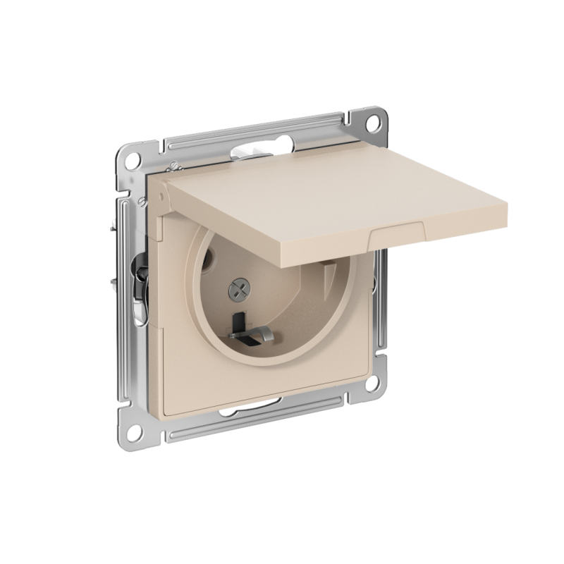 Розетка AtlasDesign 16А IP20 с заземл. защ. шторки с крышкой механизм песочн.