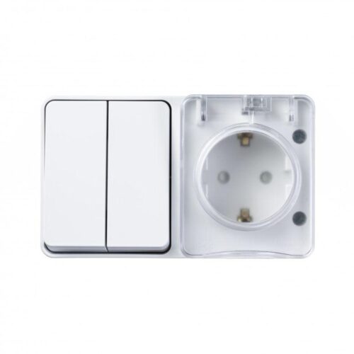 Блок ОП AtlasDesign PROFI IP54 (розетка 1-м 16А заземл. защ. шторки + 2-кл. выключатель 10А) бел.