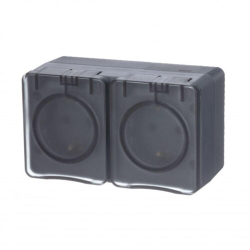 Розетка 2-м ОП AtlasDesign PROFI 16А IP54 заземл. защ. шторки антрацит