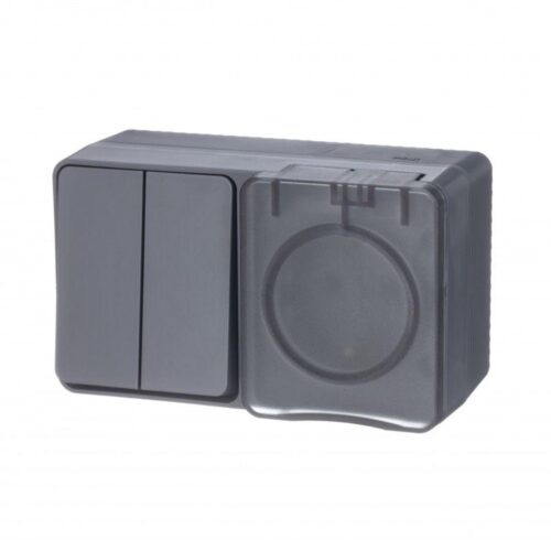 Блок ОП AtlasDesign PROFI IP54 (розетка 1-м 16А заземл. защ. шторки + 2-кл. выключатель 10А) антрацит