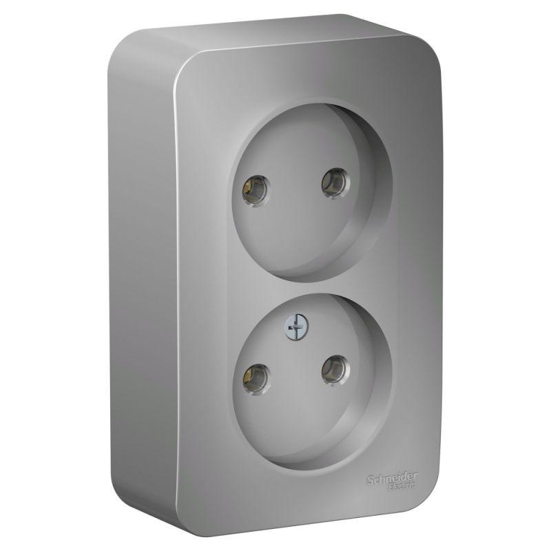 Розетка 2-м ОП Blanca 16А IP20 250В без заземл. без защ. шторок с изолир. пластиной алюм.