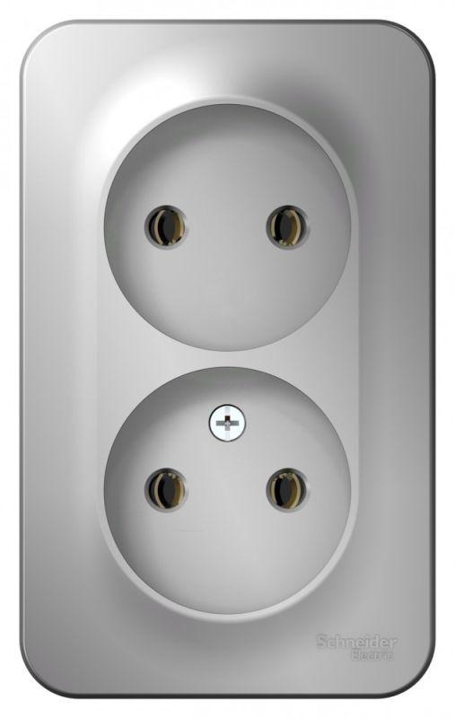 Розетка 2-м ОП Blanca 16А IP20 250В без заземл. без защ. шторок с изолир. пластиной алюм. — изображение 2