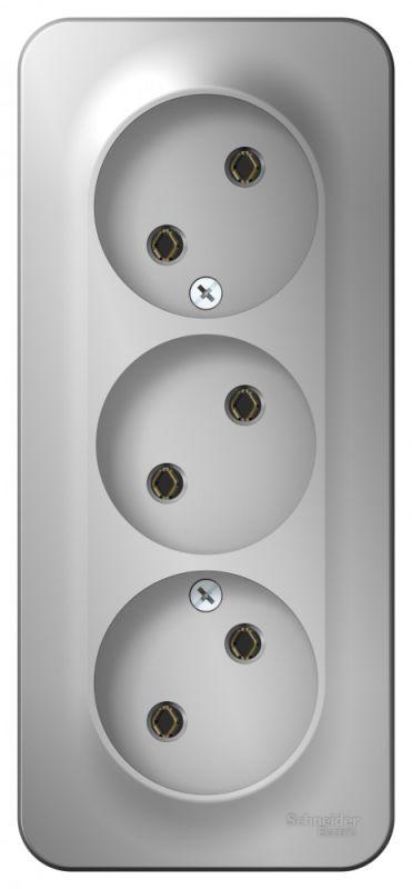 Розетка 3-м ОП Blanca 16А IP20 250В без заземл. без защ. шторок с изолир. пластиной алюм. — изображение 2