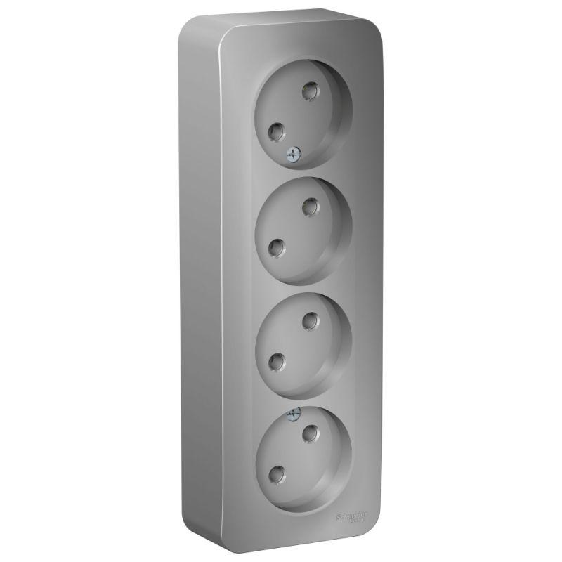 Розетка 4-м ОП Blanca 16А IP20 250В без заземл. без защ. шторок с изолир. пластиной алюм.