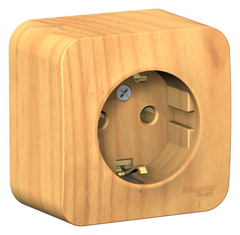 Розетка 1-м ОП Blanca 16А IP20 250В с заземл. без защ. шторок с изолир. пластиной ясень — изображение 2