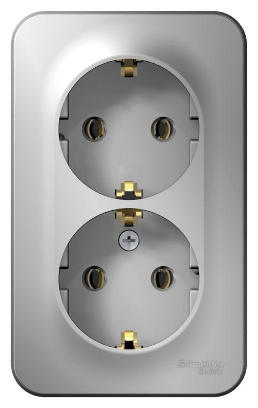 Розетка 2-м ОП Blanca 16А IP20 250В с заземл. без защ. шторок с изолир. пластиной алюм. — изображение 2