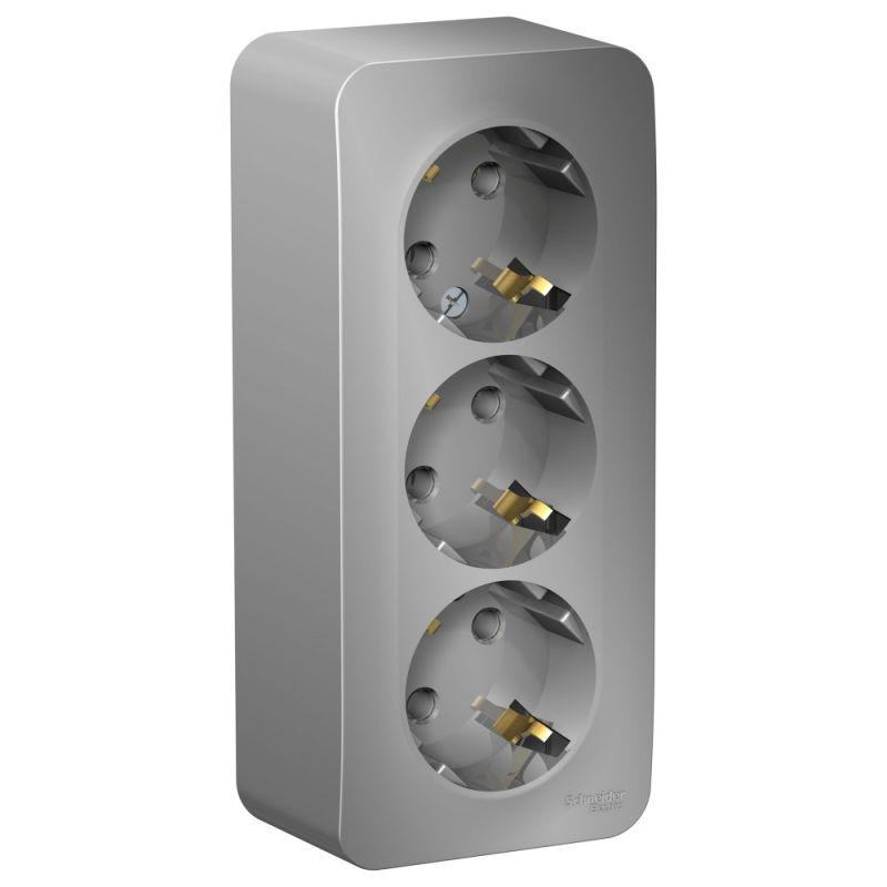 Розетка 3-м ОП Blanca 16А IP20 250В с заземл. без защ. шторок с изолир. пластиной алюм.