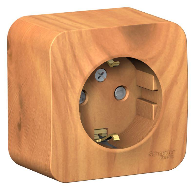 Розетка 1-м ОП Blanca 16А IP20 250В с заземл. защ. шторки с изолир. пластиной ясень — изображение 2