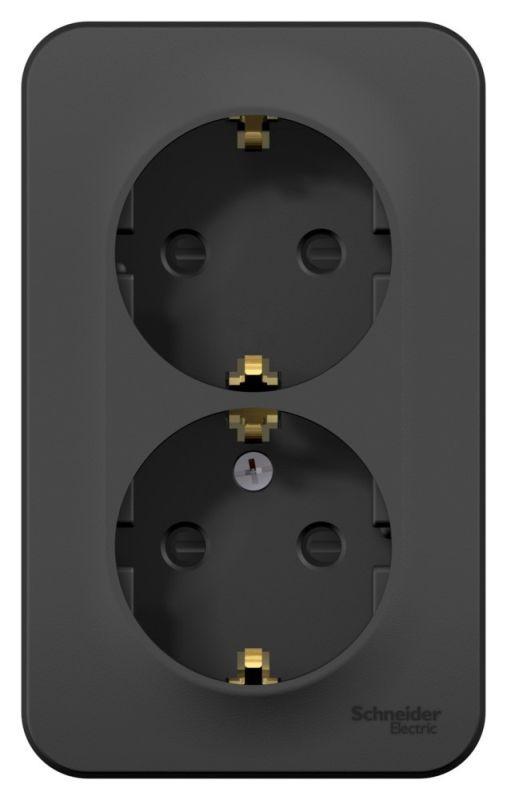Розетка 2-м ОП Blanca 16А IP20 250В с заземл. защ. шторки с изолир. пластиной антрацит — изображение 2