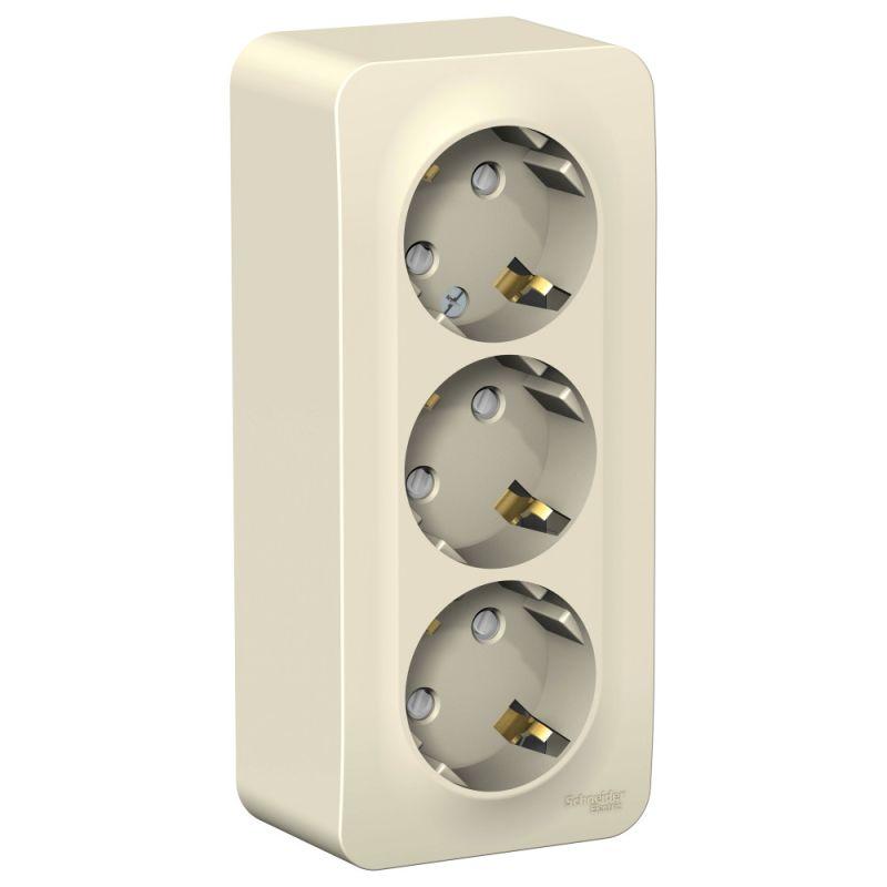 Розетка 3-м ОП Blanca 16А IP20 250В с заземл. защ. шторки с изолир. пластиной молоч.