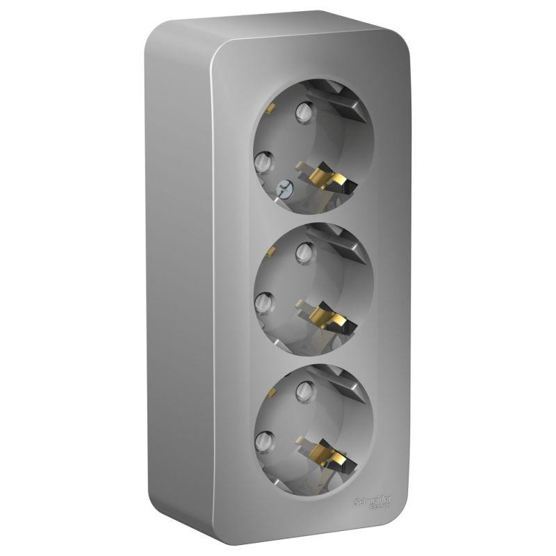 Розетка 3-м ОП Blanca 16А IP20 250В с заземл. защ. шторки с изолир. пластиной алюм.