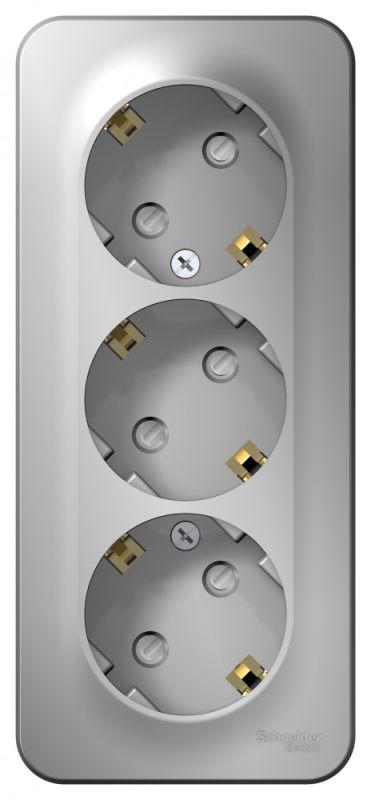 Розетка 3-м ОП Blanca 16А IP20 250В с заземл. защ. шторки с изолир. пластиной алюм. — изображение 2