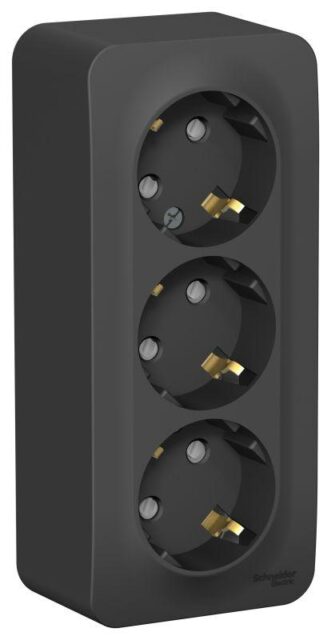 Розетка 3-м ОП Blanca 16А IP20 250В с заземл. защ. шторки с изолир. пластиной антрацит