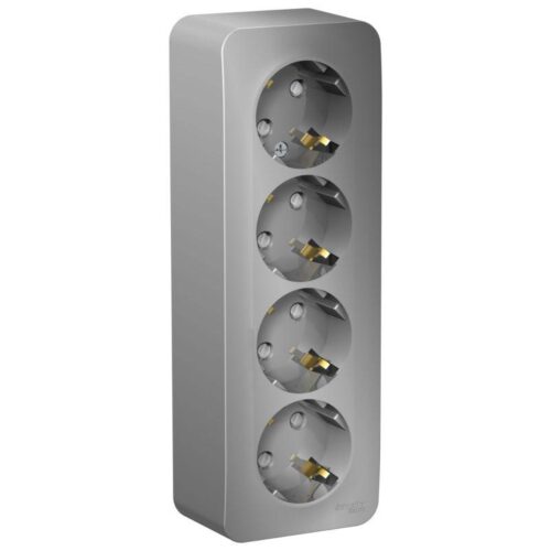 Розетка 4-м ОП Blanca 16А IP20 250В с заземл. защ. шторки с изолир. пластиной алюм.