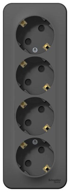 Розетка 4-м ОП Blanca 16А IP20 250В с заземл. защ. шторки с изолир. пластиной антрацит