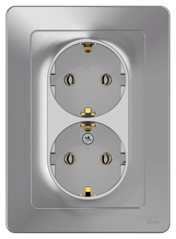 Розетка 2-м СП Blanca 16А IP20 250В с заземл. без защ. шторок алюм. — изображение 2