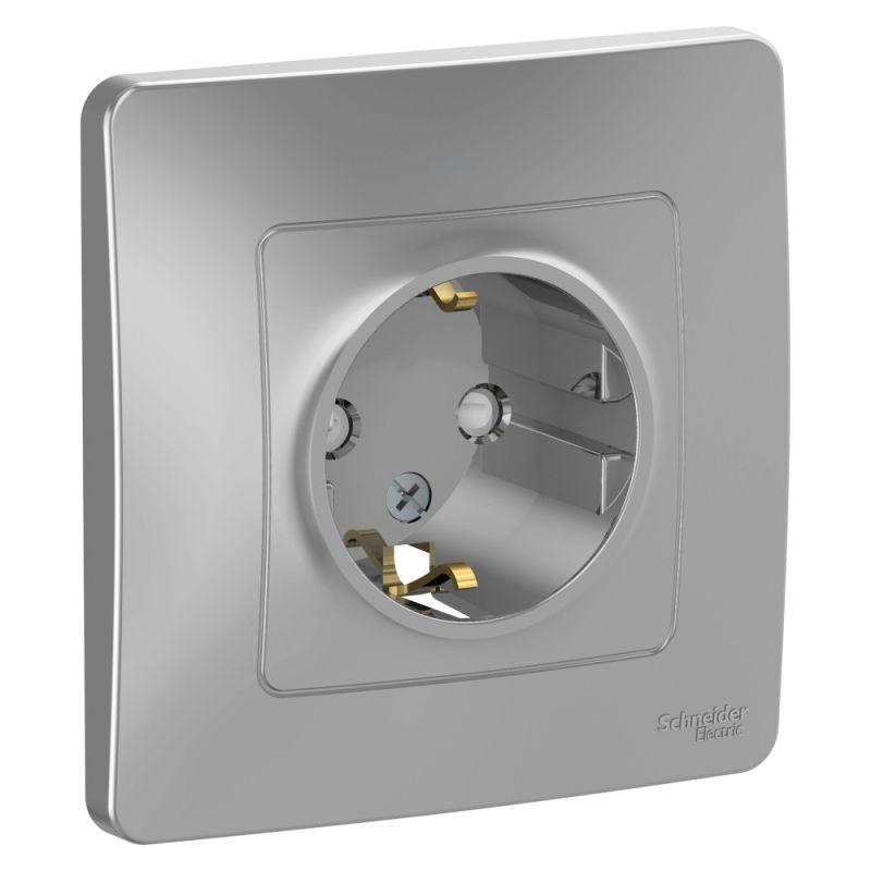 Розетка 1-м СП Blanca 16А IP20 250В с заземл. защ. шторки алюм.