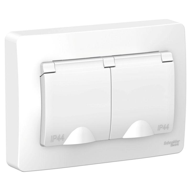Розетка 2-м СП Blanca 16А IP44 250В с заземл. защ. шторки с крышкой бел.