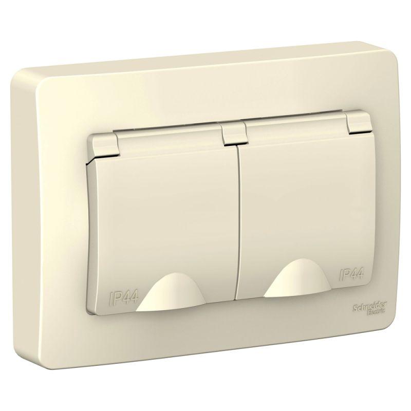 Розетка 2-м СП Blanca 16А IP44 250В с заземл. защ. шторки с крышкой молоч.