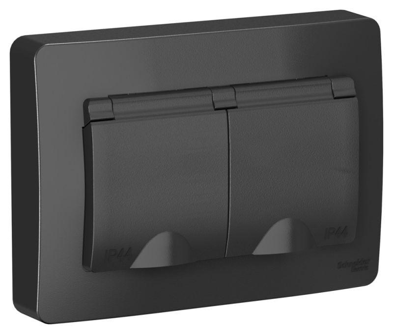 Розетка 2-м СП Blanca 16А IP44 250В с заземл. защ. шторки с крышкой антрацит