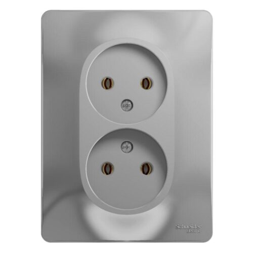 Розетка 2-м СП Glossa 16А IP20 без заземл. в сборе алюм.