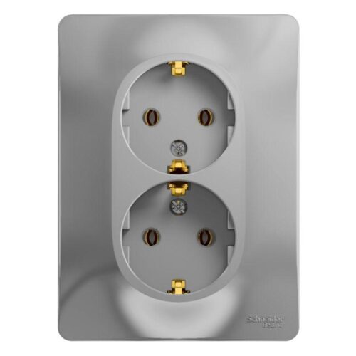 Розетка 2-м СП Glossa 16А IP20 с заземл. в сборе алюм.