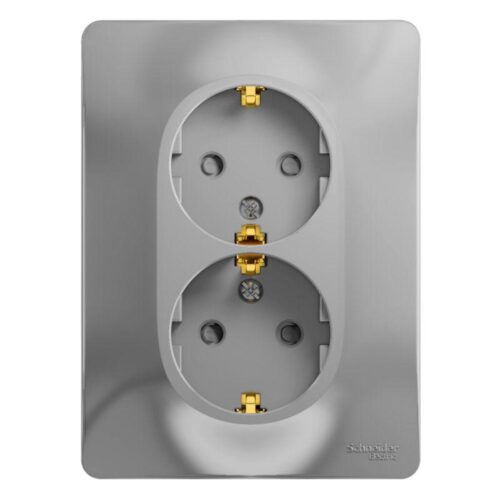 Розетка 2-м СП Glossa 16А IP20 с заземл. защ. шторки в сборе алюм.