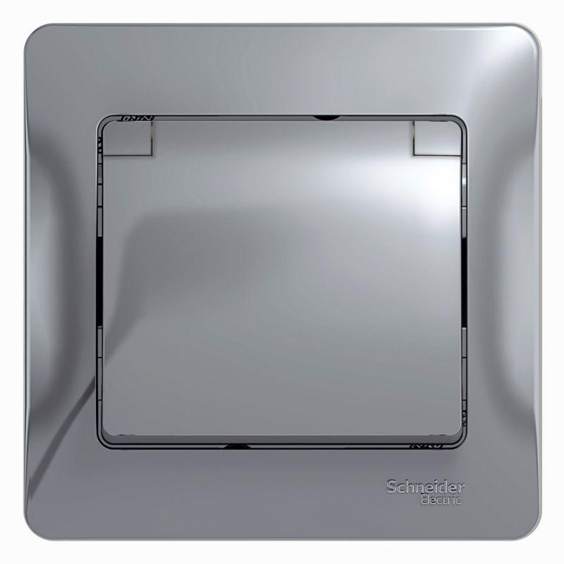 Розетка 1-м СП Glossa 16А IP20 с заземл. защ. шторки с крышкой в сборе алюм. — изображение 2