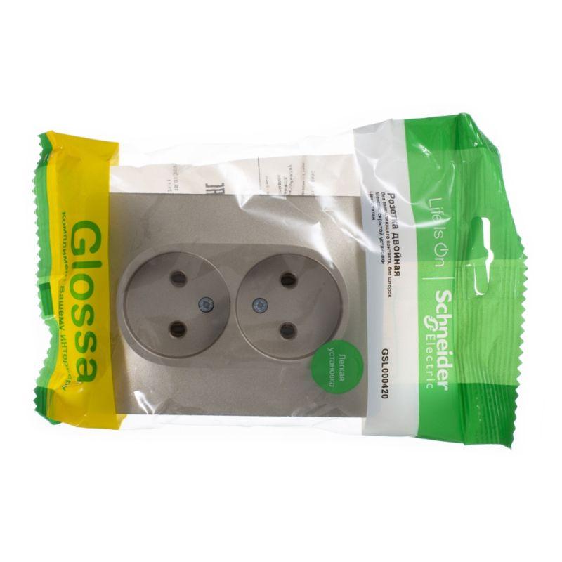 Розетка 2-м СП Glossa 16А IP20 без заземл. в сборе титан — изображение 2