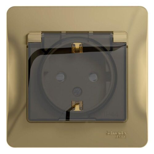 Розетка 1-м СП Glossa 16А IP44 с заземл. защ. шторки с крышкой в сборе титан