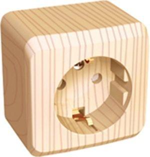 Розетка 1-м ОП Этюд Дача 16А IP20 250В с заземл. защ. шторки сосна