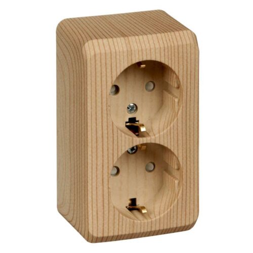 Розетка 2-м ОП Этюд Дача 16А IP20 250В с заземл. защ. шторки сосна
