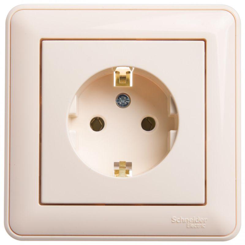 Розетка 1-м СП W59 16А IP20 с заземл. без защ. шторок сл. кость