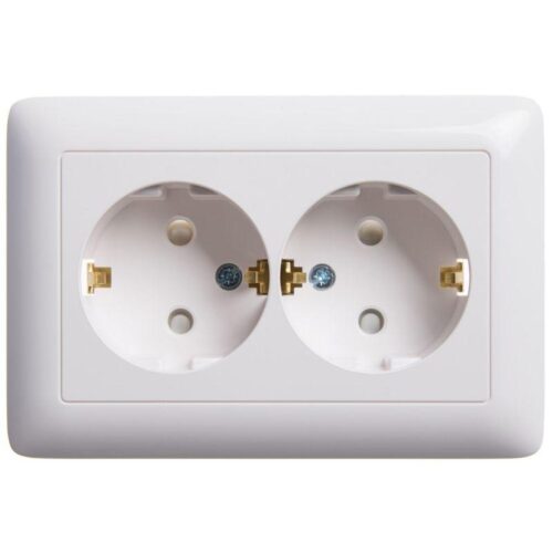 Розетка 2-м СП Хит 16А IP20 с заземл. защ. шторки бел.