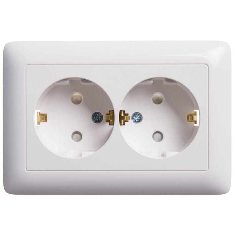 Розетка 2-м СП Хит 16А IP20 с заземл. защ. шторки бел.