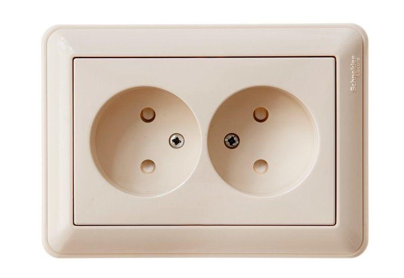 Розетка 2-м СП W59 16А IP20 без заземл. защ. шторки сл. кость